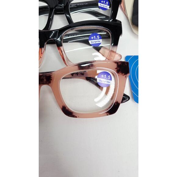 Pink & Black Cat Eyes Womens Reading Glasses with Blue Light Filter +1.50 3 Pack - Picture 3 of 12